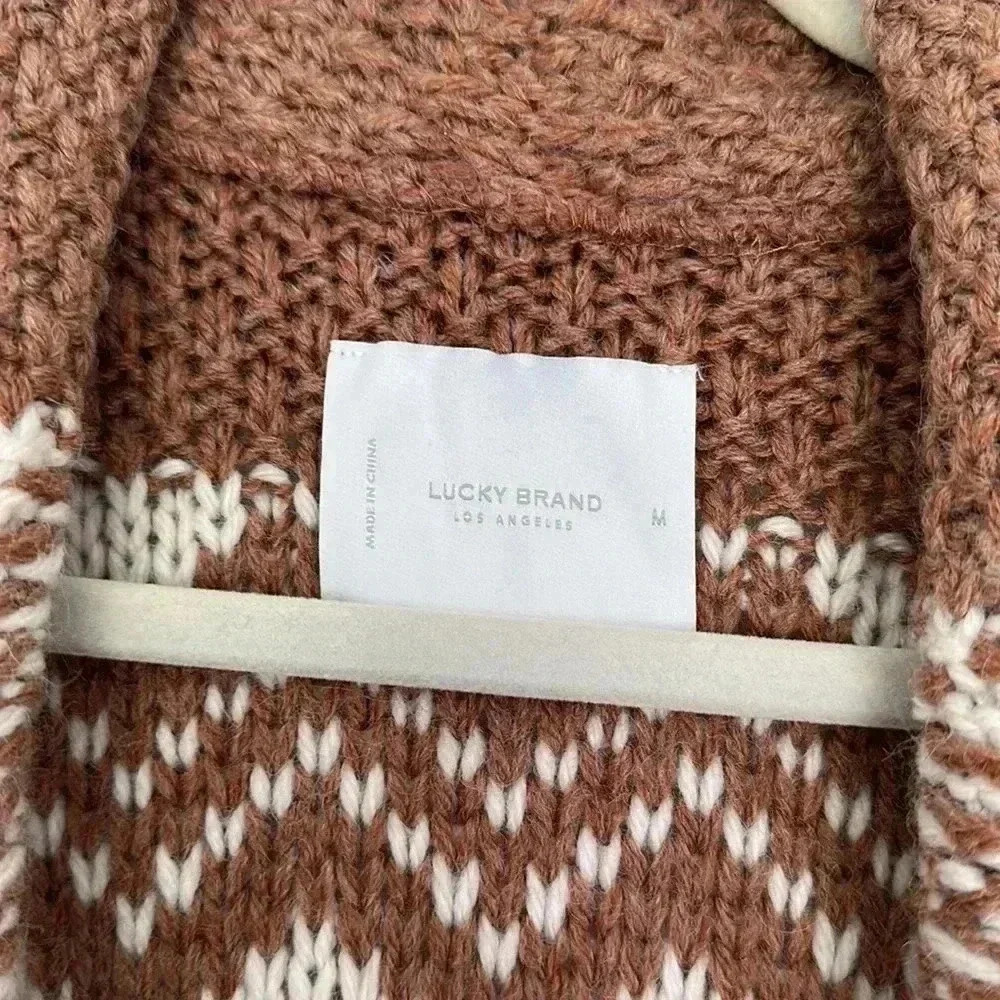 Lucky Brand Women's Fairsle Sweater Coatigan, Caramel Cafe Sz M - Picture 12 of 16